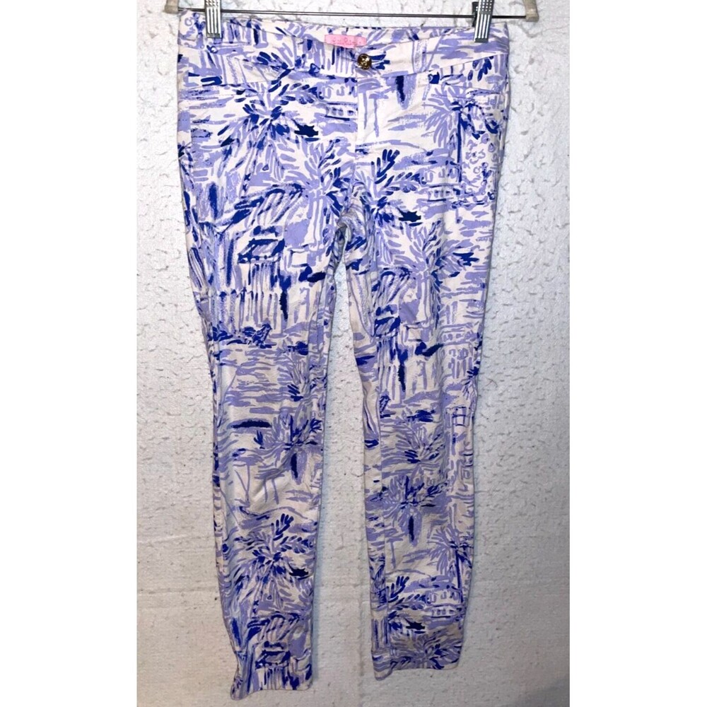 Lilly Pulitzer Kelly Skinny Ankle Pants Rock The Dock Resort Trousers Sz 0 Blue
